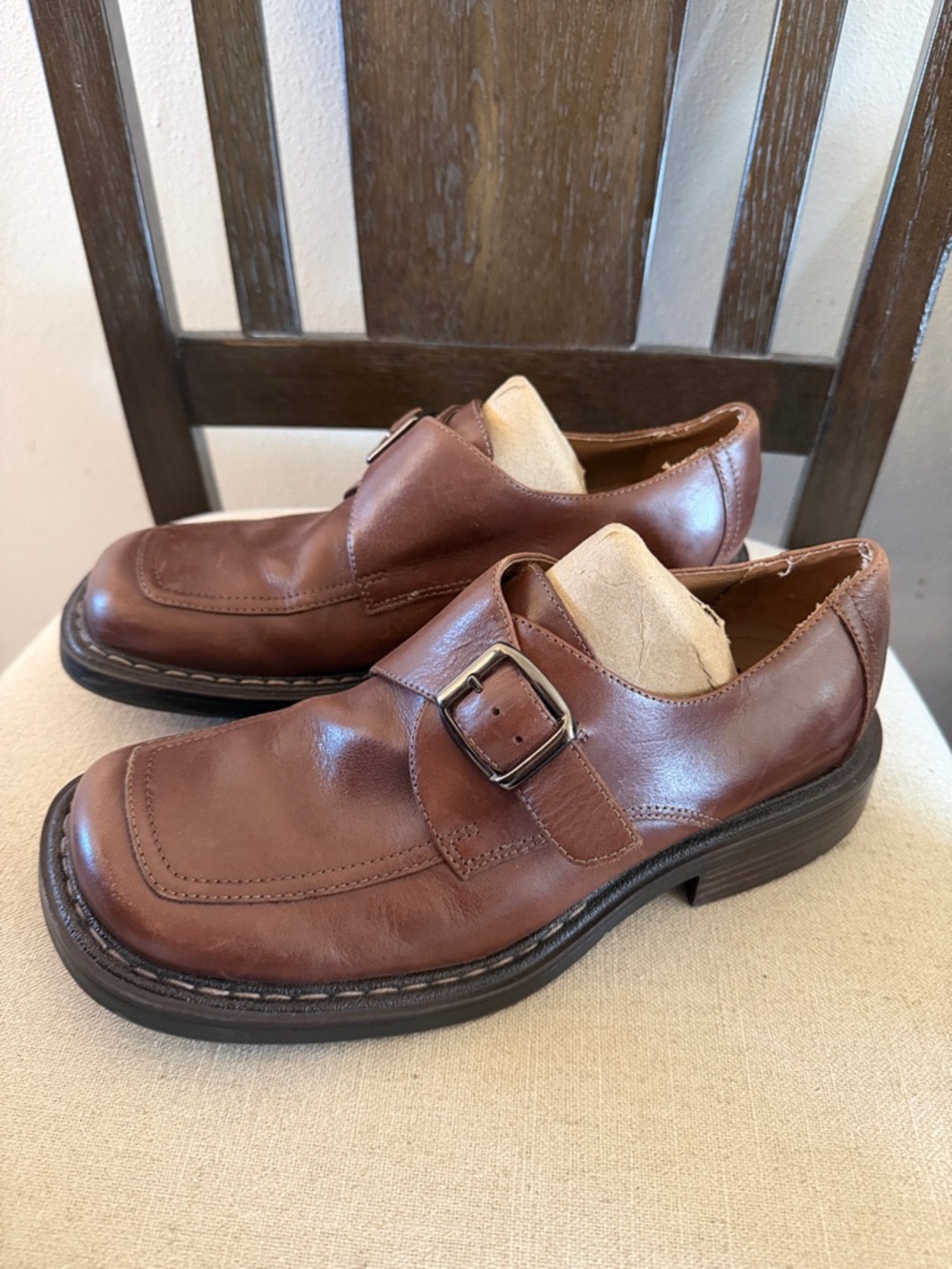 London Underground Bower Brown Chunky Wide Toe Leather Buckle Loafers Size 8